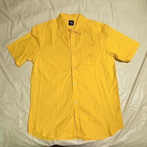 Vintage 90s Stussy Yellow Casual Button Down Short Sleeve Shirt Size Medium